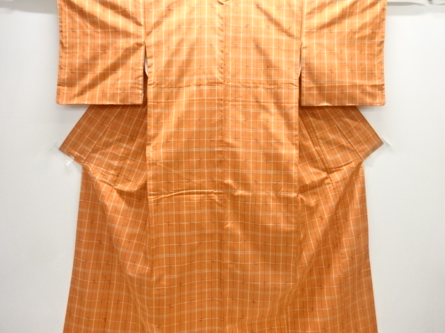 格子に絣柄織出し手織り紬着物